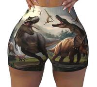 Pantaloncini da allenamento senza cuciture da donna, in spandex, motivo: dinosauro Forest Park, per palestra, corsa, yoga, motociclista, nero/bianco, XL