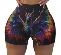 Pantaloncini da allenamento senza cuciture da donna - Rainbow Wings Majestic Dragon Gym Racing Yoga Biker Spandex Shorts da donna, nero/bianco, XXL