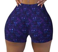 Pantaloncini da allenamento senza cuciture da donna - Viola Cyber Wolf Head Print Biker Gym Yoga Running Spandex Shorts per le donne, Nero, L