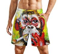 Pantaloncini da Bagno A Monkey Smoking Printed Calzoncini da Beach con Tasche Inclinate Shorts da Spiaggia Asciugatura Veloce Costume Uomo Mare per Vacanze Mare attività Sportive M