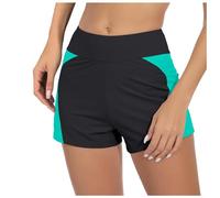 Pantaloncini da bagno da donna con schiena scoperta, con ampio girovita, per ragazze e adolescenti, con colletto, Celeste., S