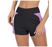 Pantaloncini da bagno da donna con schiena scoperta, con ampio girovita, per ragazze e adolescenti, con colletto, Lilla, S