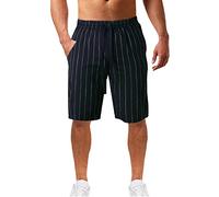 Pantaloncini da bagno da uomo Pantaloncini da spiaggia in lino a righe Pantaloncini da spiaggia da uomo Lunghezza al ginocchio Mezzi pantaloni elastici in vita Tronchi da vacanza con coulisse
