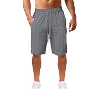 Pantaloncini da bagno da uomo Pantaloncini da spiaggia in lino a righe Pantaloncini da spiaggia da uomo Lunghezza al ginocchio Mezzi pantaloni elastici in vita Tronchi da vacanza con coulisse
