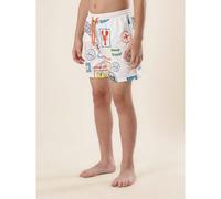Pantaloncini da bagno estivi con stampa di timbri da viaggio, design retrò a cartolina, abbigliamento da resort per la spiaggia della Riviera italiana 8Y,9Y,10Y,11Y,12YFumettoPoliestere