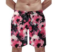 Pantaloncini da bagno hawaiani da uomo, con stampa a fiori d'inchiostro, ad asciugatura rapida, con fodera in rete, Multicolore, Small