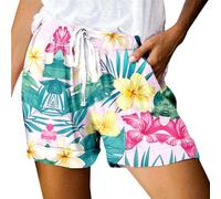 Pantaloncini da bagno lunghi da donna, casual, estivi, comodi, pantaloncini da spiaggia elasticizzati in vita con stampa floreale con 2 tasche, top a tunica per leggings da donna, taglie forti