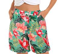 Pantaloncini da bagno lunghi da donna, casual, estivi, comodi, pantaloncini da spiaggia elasticizzati in vita con stampa floreale con 2 tasche, top a tunica per leggings da donna, taglie forti,
