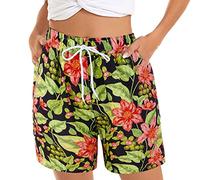 Pantaloncini da bagno lunghi da donna, casual, estivi, comodi, pantaloncini da spiaggia elasticizzati in vita con stampa floreale con 2 tasche, top a tunica per leggings da donna, taglie forti,