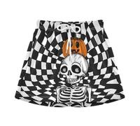 Pantaloncini da bagno per ragazzo Activewear pantaloncini neri bianchi a scacchi Cartoon Skeleton, Scheletro a scacchi bianchi e neri, 12-13 Anni