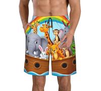 Pantaloncini da Bagno Rainbow Animals On Noah's Ark Print Pantaloncini da Spiaggia con Tasche Inclinate Calzoncini da Beach Uomo Shorts da Spiaggia per attività Sportive Surf Vacanze M