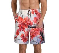 Pantaloncini da Bagno Red Plum Bloom Pantaloncini da Spiaggia con Tasche Inclinate Costume da Bagno Casual Calzoncini da Beach per Nuoto Mare Vacanze S