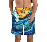 Pantaloncini da Bagno Stained Glass Sea Wave Print Costume Uomo Mare Uomo Costume da Bagno Asciugatura Veloce Shorts da Spiaggia per Mare attività Sportive Estive L