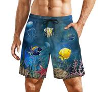 Pantaloncini da Bagno Underwater World Printed Pantaloncini da Spiaggia con Tasche Inclinate Shorts da Spiaggia Coulisse Costume da Bagno per Surf Mare Vacanze 3XL
