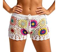 Pantaloncini da bagno unisex con motivo patchwork e granny square, leggeri e a basso costo, ideali per spiaggia e piscina, con vita elastica e coulisse, disponibili in taglie dalla S alla L. (White,