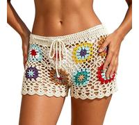 Pantaloncini da bagno unisex con motivo patchwork e granny square, leggeri e a basso costo, ideali per spiaggia e piscina, con vita elastica e coulisse, disponibili in taglie dalla S alla L. (Beige,