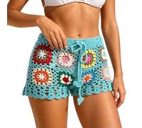 Pantaloncini da Bagno Unisex con Motivo Patchwork e Granny Square, Leggeri e a Basso costo, Ideali per Spiaggia e Piscina, con Vita Elastica e Coulisse, Disponibili in Taglie dalla S alla L. (Sky