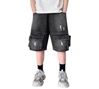 Pantaloncini da bambino cargo, per ragazzo, comodi, casual, estivi, per giocare all'aperto, resistenti, con tasche per la scuola e la vita quotidiana, pantaloncini da ragazzo 146, Blu, 13- 14 anni