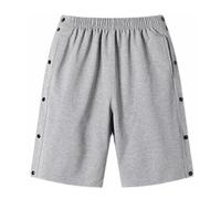 Pantaloncini da basket da uomo, casual, da basket, sportivi, con bottoni, con strisce laterali, per riabilitazione, jogging, con tasche, Z02 Grigio, 3XL