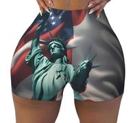Pantaloncini da corsa con stampa statua della libertà, essenziali per la palestra da donna, perfetti per abbigliamento estivo e fitness, Nero , XL