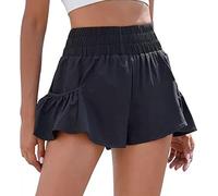 Pantaloncini da corsa da donna con elastico in vita, taglio corto atletico con tasche laterali, elastico in vita, design activewear tinta unita, percorsi per passeggiate e mercati all'aperto, uso