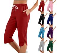 Pantaloncini da Corsa da Donna, Elastici in Vita, Lunghezza al Ginocchio, Pantaloncini da Palestra, Colore Solido, Coulisse, Jogging, con Tasche, Leggeri, Traspiranti, Sportivi, Corti, Pantaloni