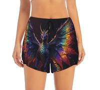 Pantaloncini da corsa da donna - Rainbow Wings Majestic Dragon allenamento atletico yoga palestra pantaloncini con tasche foderate, Nero , L