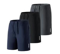 Pantaloncini da corsa da uomo, confezione da 3 pantaloncini sportivi da uomo, confezione multipla con tasca con cerniera, vestibilità asciutta, vestibilità larga, corti, estivi, maratona, pantaloncini