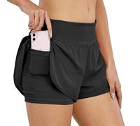 Pantaloncini da Corsa Donna,Pantaloncini Sportivi Estivi 2 in 1 Shorts Donna Sportivi a Vita Alta Pantaloni Corti Donna per Corsa Yoga Fitness con Tasche con Cerniera Interna Nero M