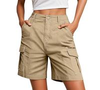 Pantaloncini da donna 2026 Casual Cargo Pantaloncini Da Donna, Design Tasca Per Indossare Rilassato Nella Vita Di Tutti I Giorni, Adatto Per Mussola Lino Pantaloncini Sportivi Casual, beige., 4XL