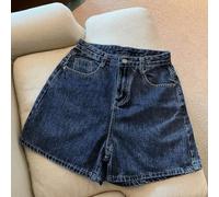 Pantaloncini da donna alla moda a vita alta con ampia tasca spaziosa, ideali per gli amanti della moda (L blu scuro)