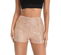 Pantaloncini da donna con paillettes, con vestibilità ad alta linea ad A, per eventi notturni glamour, oro rosa, XL