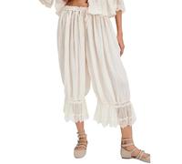 Pantaloncini da donna con pizzo in cotone, delicati pantaloni con scollo a V e coulisse per sottovesti e comodi pantaloni eleganti per la casa, bianco, M