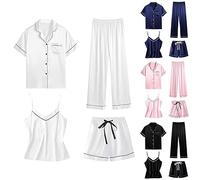 Pantaloncini da donna e maglietta pigiama da donna 4 pezzi set da notte pantaloncini e gilet top set pigiama in raso di seta set camicia da notte abbottonata e canotta sexy loungewear damigella