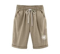 Pantaloncini da donna estivi estivi, comodi, basic per il tempo libero, con tasche con coulisse, eleganti, alla moda, casual, pantaloni corti da spiaggia, cachi, M