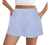 Pantaloncini da donna in cotone e lino a righe, estivi con elastico in vita, con tasche, tinta unita, casual, alla moda, leggeri, da spiaggia, a gamba larga, pantaloni corti da palestra per tutti i