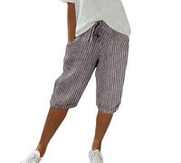 Pantaloncini da donna in cotone e lino a righe lunghezza al ginocchio con coulisse pantaloncini estivi casual larghi comodi pantaloni corti a gamba larga con tasche pantaloni da spiaggia morbidi