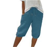 Pantaloncini da donna in cotone e lino con coulisse elastica in vita al ginocchio pantaloncini estivi casual per tutti i giorni leggeri traspiranti pantaloni corti con tasche tinta unita pantaloni