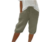 Pantaloncini da donna in cotone e lino con coulisse elastica in vita al ginocchio pantaloncini estivi casual per tutti i giorni leggeri traspiranti pantaloni corti con tasche tinta unita pantaloni