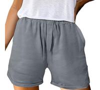 Pantaloncini da donna in cotone e lino con elastico in vita al ginocchio Pantaloncini estivi con coulisse Estate Casual Lounge Pantaloni corti a tinta unita Pantaloni a gamba larga con tasche