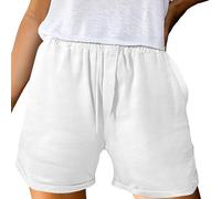 Pantaloncini da donna in cotone e lino con elastico in vita al ginocchio Pantaloncini estivi con coulisse Estate Casual Lounge Pantaloni corti a tinta unita Pantaloni a gamba larga con tasche
