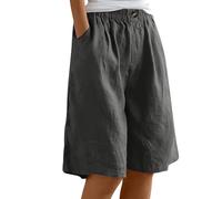 Pantaloncini da donna in cotone e lino, estivi, lunghezza al ginocchio, bermuda corti larghi cargo corti pantaloni corti casual elastico in vita pantaloni culottes da donna con tasche sport lavoro