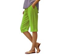 Pantaloncini da donna in cotone e lino, lunghezza al ginocchio, culottes da donna, leggeri, atletici, sportivi, pantaloni corti estivi con vita alta elastica, taglie forti, casual, da spiaggia