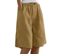 Pantaloncini da donna in cotone e lino pantaloncini estivi Capri pantaloni al ginocchio bermuda larghi cargo pantaloni corti casual elastico in vita da donna culottes tasche sport lavoro viaggi golf