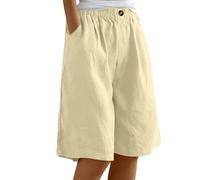Pantaloncini da donna in cotone e lino pantaloncini estivi Capri pantaloni al ginocchio bermuda larghi cargo pantaloni corti casual elastico in vita da donna culottes tasche sport lavoro viaggi golf