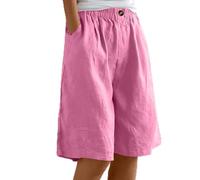 Pantaloncini da donna in cotone e lino pantaloncini estivi Capri pantaloni al ginocchio bermuda larghi cargo pantaloni corti casual elastico in vita da donna culottes tasche sport lavoro viaggi golf