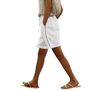 Pantaloncini da donna in cotone elastico in vita pantaloncini estivi da spiaggia in tinta unita con coulisse casual corti con tasche a gamba larga larga corti scavi fuori leggeri bermuda per
