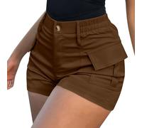 Pantaloncini da donna in denim cargo alla moda in cotone alto Wasited casual estivi hot pants eleganti slim fit mini jeans pantaloncini Y2K Streetwear, Marrone, M