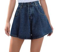 Pantaloncini da donna in denim estivi a vita alta con gamba larga, cargo, da lavoro, minigonne con tasche, jorts estivi casuali oversize, pantaloncini hot stretchy slim, Blu, XL