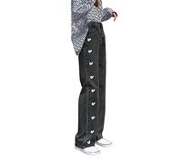 Pantaloncini da donna in denim ricamati con tasca dritta, gamba larga con tasche, denim classico casual, elasticizzati, pantaloni da ufficio, lavoro, smart, rilassati, Grigio, XL